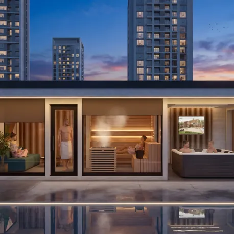 Outdoor premium sauna house in a private penthouse