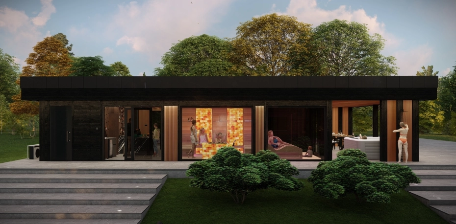 Private family sauna and wellness house in natural style