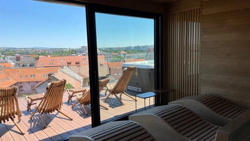 Panorama sauna house on the roof terrace