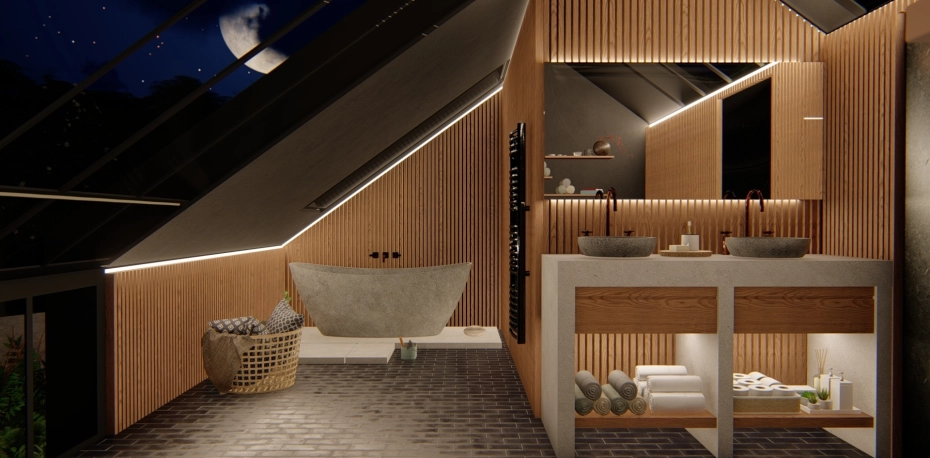 Solid wood sunshades, wooden wall panelling