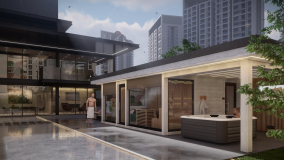 Outdoor premium sauna house in a private penthouse