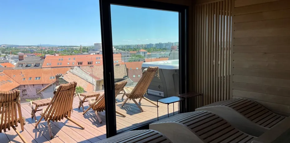 Exclusive panoramic terrace wellness sauna house