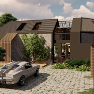 Outdoor wooden facade
