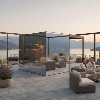 Designer rooftop outdoor sauna lounge