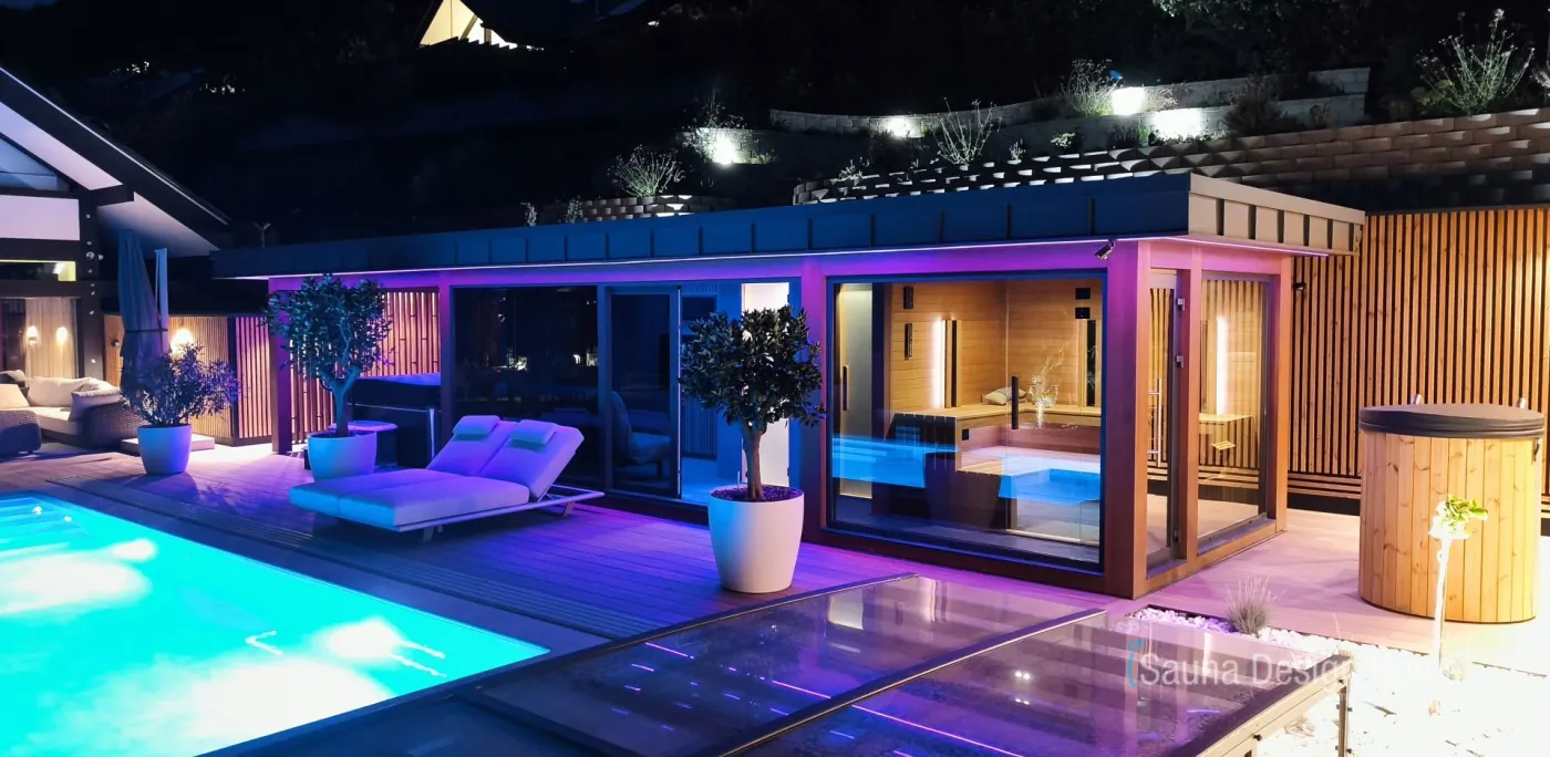 Sauna House with Ambient Lighting