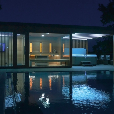 Outdoor sauna, garden sauna house on the shore of Lake Balaton