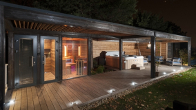 outdoor family sauna house and wellness